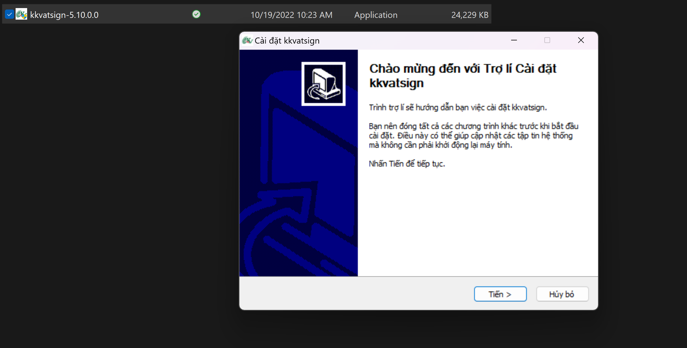 Giao diện cài đặt KKVAT