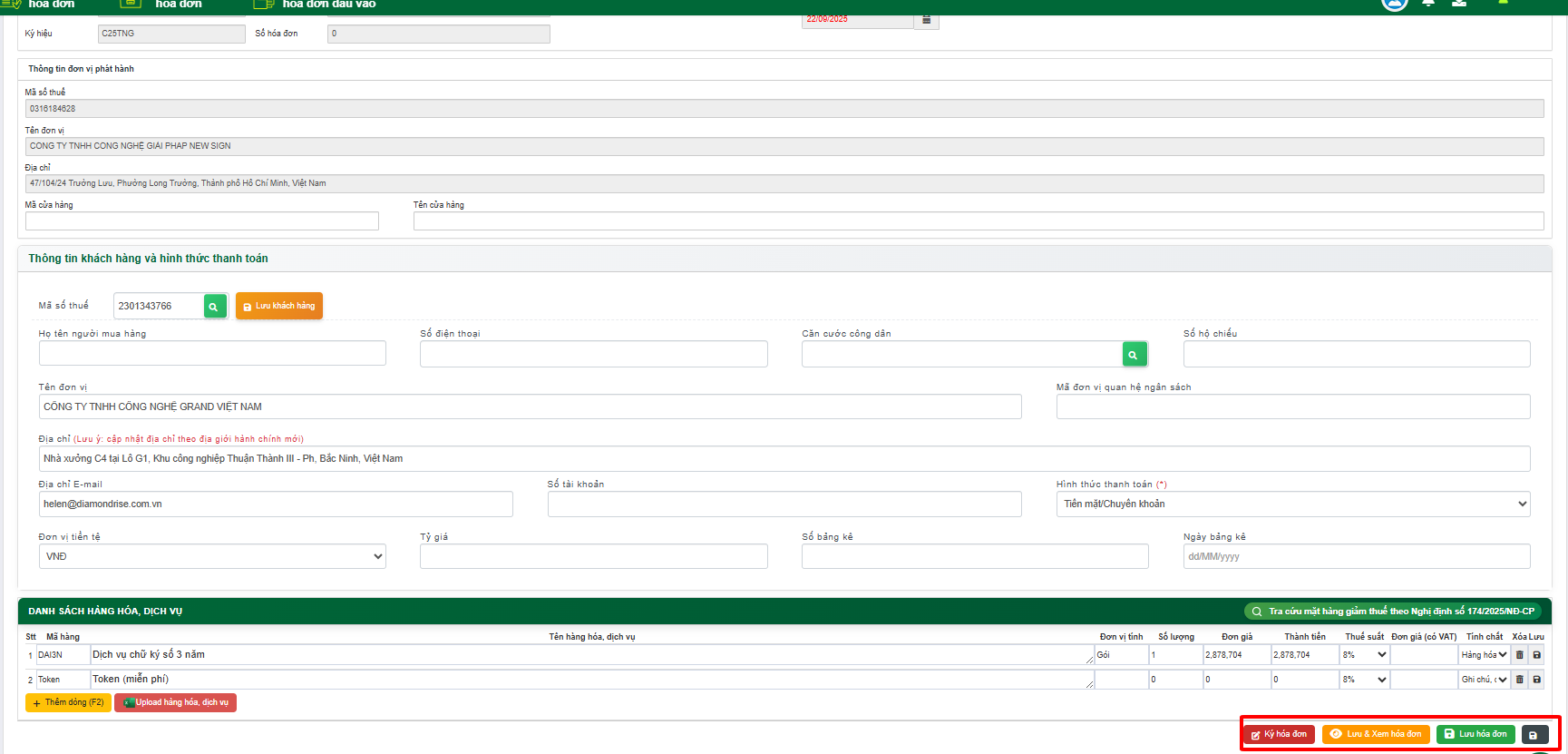 Giao diện chỉnh sửa hóa đơn thay thế