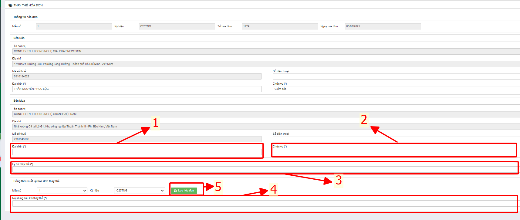 Giao diện nhập thông tin thay thế